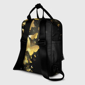 Рюкзак с принтом Золотые бабочки для женщины, вид на модели сзади №1. Цвет основы: белый