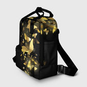 Рюкзак с принтом Золотые бабочки для женщины, вид спереди №2. Цвет основы: белый