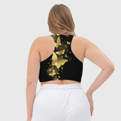 Топ с принтом Золотые бабочки для женщины, вид на модели сзади №3. Цвет основы: белый