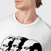 Футболка с принтом Маркс, Энгельс, Ленин для мужчины, вид на модели спереди №4. Цвет основы: белый