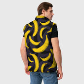 Жилет с принтом Бананы для мужчины, вид на модели сзади №2. Цвет основы: черный