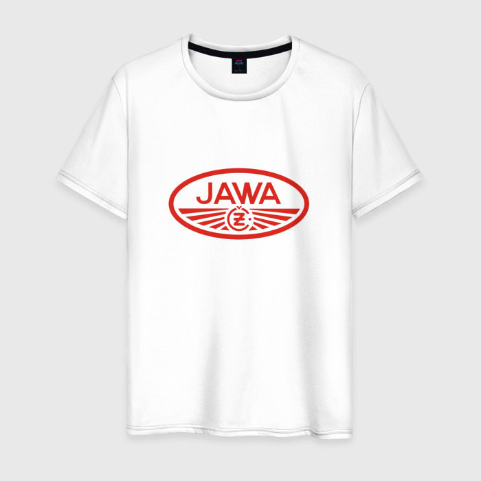 Мужская футболка из хлопка с принтом Мотоцикл Jawa логотип, вид спереди №1