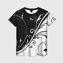 Цветочный узор Black & White – Женская футболка 3D с принтом купить со скидкой в -23%