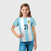 Футболка с принтом Дибала Форма Домашняя 17-18 для ребенка, вид на модели спереди №3. Цвет основы: белый