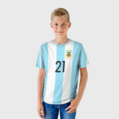 Футболка с принтом Дибала Форма Домашняя 17-18 для ребенка, вид на модели спереди №2. Цвет основы: белый
