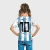 Футболка с принтом Месси ЧМ 2018 для ребенка, вид на модели сзади №3. Цвет основы: белый