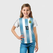 Футболка с принтом Месси ЧМ 2018 для ребенка, вид на модели спереди №3. Цвет основы: белый