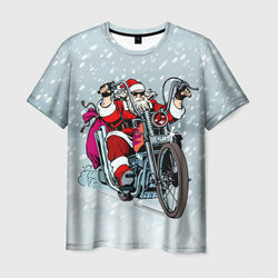 Санта Клаус - байкер и снегопад – Мужская футболка 3D с принтом купить со скидкой в -26%
