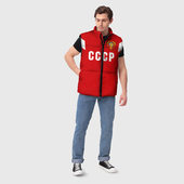 Жилет с принтом Сборная СССР 1988 для мужчины, вид на модели спереди №3. Цвет основы: черный