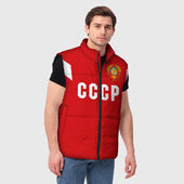 Жилет с принтом Сборная СССР 1988 для мужчины, вид на модели спереди №2. Цвет основы: черный