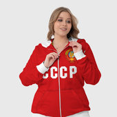Костюм с принтом Сборная СССР 1988 для женщины, вид на модели спереди №4. Цвет основы: белый