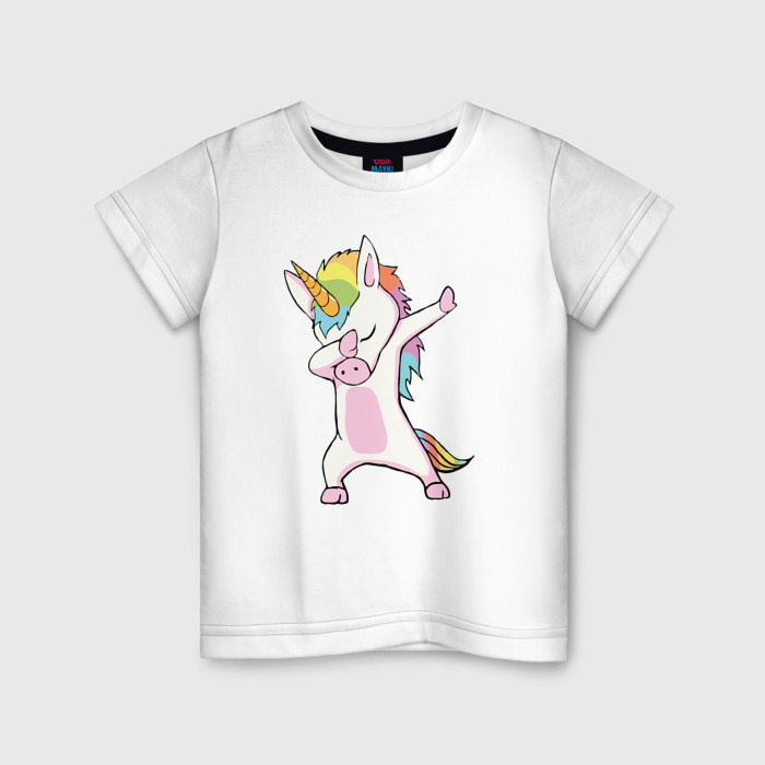 Детская футболка из хлопка с принтом Единорог радуга, вид спереди №1
