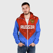 Ветровка с принтом Russia для мужчины, вид на модели спереди №2. Цвет основы: белый