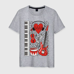 Музыкальное сердце – Мужская футболка хлопок с принтом купить со скидкой в -20%