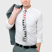 Галстук с принтом Гео галстук 01 для мужчины, вид на модели спереди №3. Цвет основы: белый