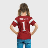 Футболка с принтом Лев Яшин ретро #2 для ребенка, вид на модели сзади №3. Цвет основы: белый