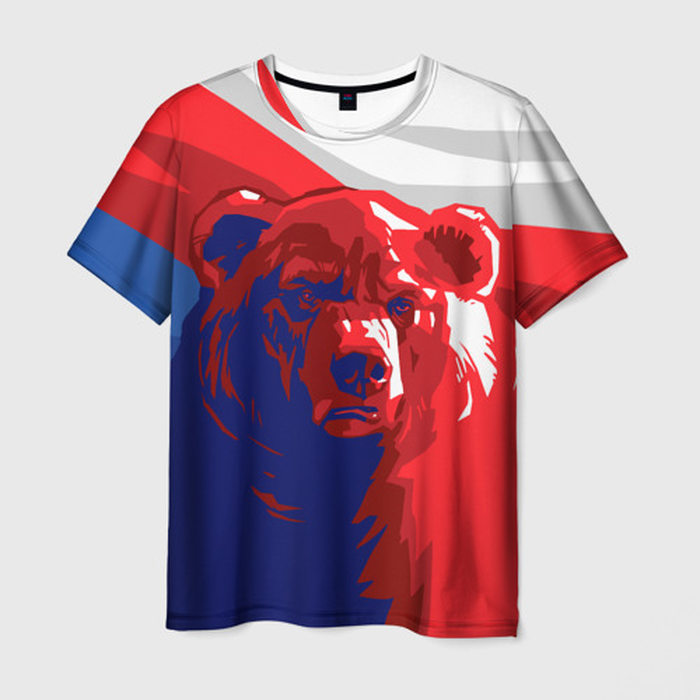 Мужская футболка с принтом Российский медведь, вид спереди №1