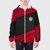 Куртка с принтом Volkswagen sport для мужчины, вид на модели спереди №3. Цвет основы: белый