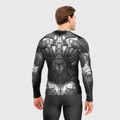 Рашгард с принтом Нанокостюм Crysis для мужчины, вид на модели сзади №2. Цвет основы: белый