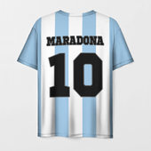 Футболка с принтом Марадона Аргентина ретро для мужчины, вид сзади №1. Цвет основы: белый