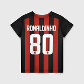 Футболка с принтом Роналдиньо Милан Ретро для ребенка, вид сзади №1. Цвет основы: белый