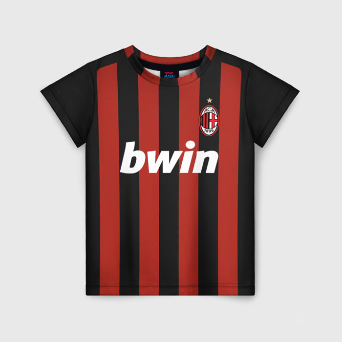 Детская футболка с принтом Роналдиньо Милан Ретро, вид спереди №1