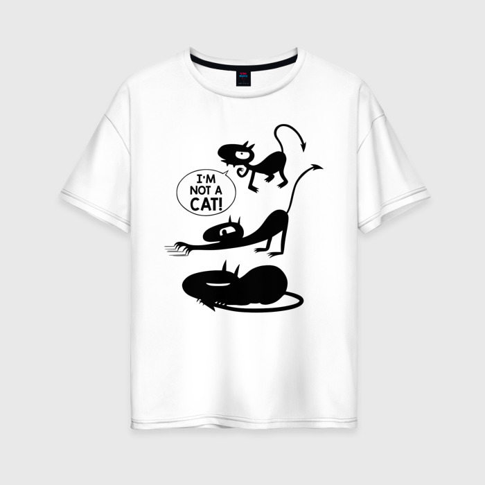 Женская футболка из хлопка оверсайз с принтом Not a CAT!, вид спереди №1