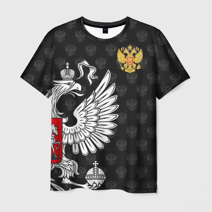 Мужская футболка с принтом Россия Премиум Black, вид спереди №1