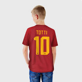 Футболка с принтом Totti legend 18-19 для ребенка, вид на модели сзади №2. Цвет основы: белый