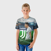 Футболка с принтом Роналдо Ювентус для ребенка, вид на модели спереди №2. Цвет основы: белый