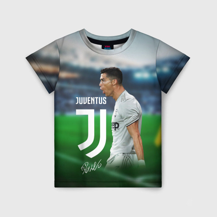 Детская футболка с принтом Роналдо Ювентус, вид спереди №1
