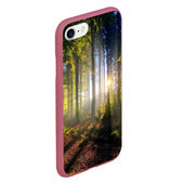 Чехол для iPhone 7/8 матовый с принтом Утро в лесу для любого человека, вид спереди №3. Цвет основы: малиновый