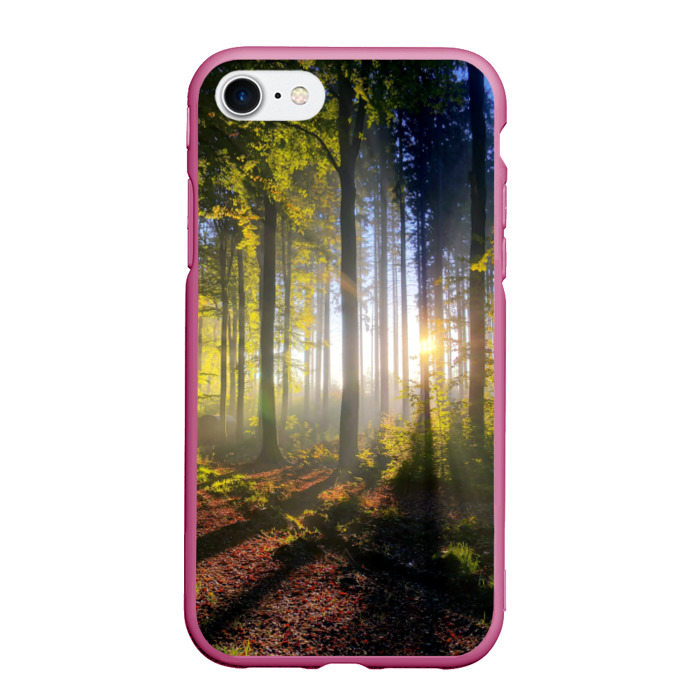 Чехол для iPhone 7/8 матовый с принтом Утро в лесу, вид спереди №1
