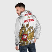 Ветровка с принтом Россия для мужчины, вид на модели сзади №2. Цвет основы: белый