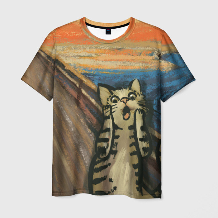 Мужская футболка с принтом Крик котика, вид спереди №1