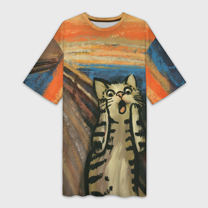 Платье-футболка с принтом Крик котика, вид спереди №1
