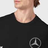 Футболка с принтом Mercedes-Benz AMG Мерседес для мужчины, вид на модели спереди №4. Цвет основы: черный