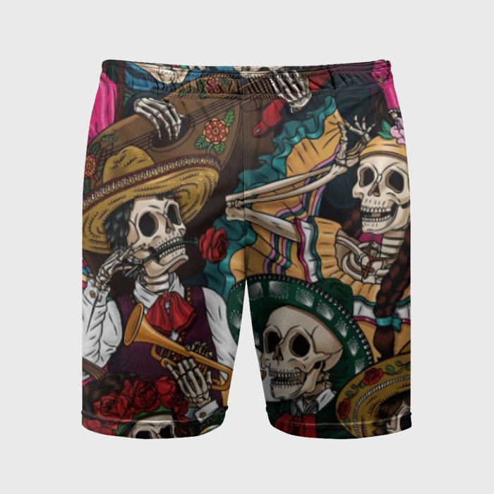 Мужские шорты спортивные с принтом Мексиканская Вечеринка, вид спереди №1