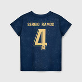 Футболка с принтом Sergio Ramos away 19-20 для ребенка, вид сзади №1. Цвет основы: белый
