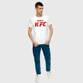 Футболка с принтом Боец KFC для мужчины, вид на модели спереди №3. Цвет основы: белый