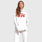 Костюм с принтом Боец KFC для женщины, вид спереди №2. Цвет основы: белый