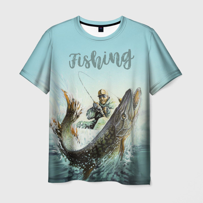 Мужская футболка с принтом Fishing, вид спереди №1
