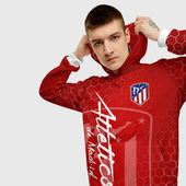 Толстовка с принтом Атлетико Мадрид для мужчины, вид на модели спереди №3. Цвет основы: белый