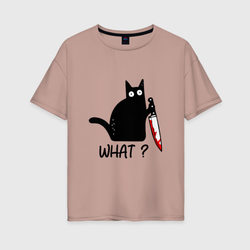 What cat – Женская футболка хлопок Oversize с принтом купить со скидкой в -16%
