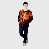 Куртка с принтом Феникс в огне для мужчины, вид на модели спереди №2. Цвет основы: белый