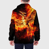 Куртка с принтом Феникс в огне для мужчины, вид на модели сзади №2. Цвет основы: белый