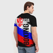 Футболка с принтом Boxing Russia Team для мужчины, вид на модели сзади №2. Цвет основы: белый