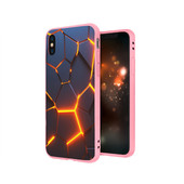 Чехол для iPhone X матовый с принтом Разлом неоновых плит в трехмерном для любого человека, вид спереди №3. Цвет основы: розовый