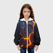 Куртка с принтом Разлом неоновых плит в трехмерном для ребенка, вид на модели спереди №3. Цвет основы: белый