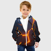 Куртка с принтом Разлом неоновых плит в трехмерном для ребенка, вид на модели спереди №2. Цвет основы: белый